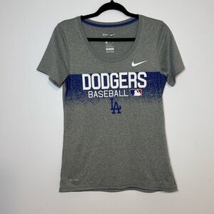 LA Dodgers Dri-FIT Nike Gray Short Sleeve T Shirt Blue Logo Women’s Small